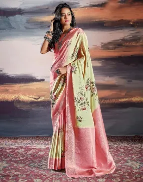 Cream Silk Woven Sarees