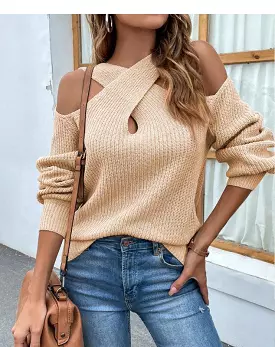 Criss Cross Ribbed Cut Off Sweater Top Women