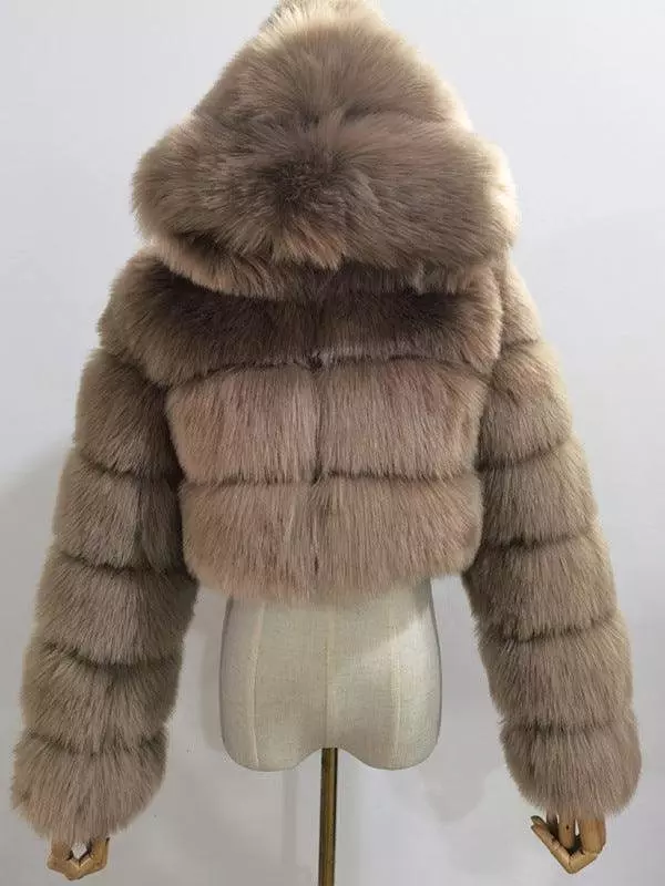 Crop Faux Fur Coat for Women