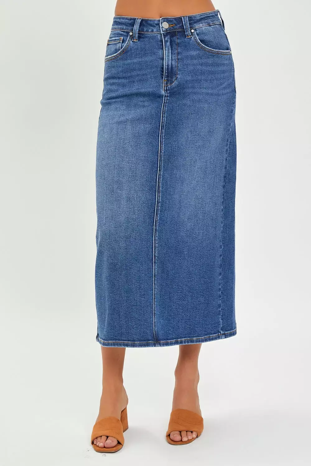 Dark Denim High Rise Back Slit Skirt