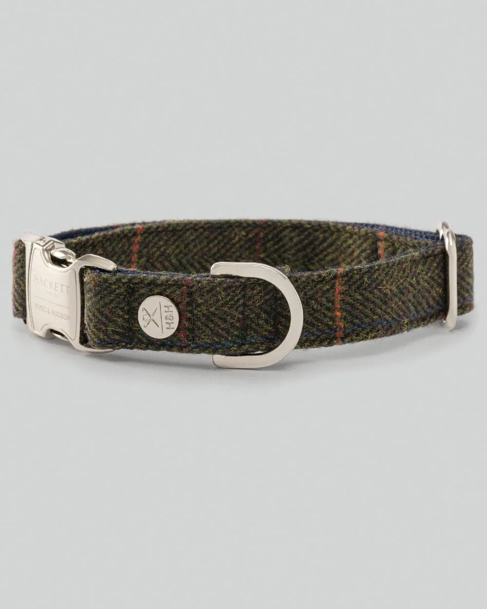 Dark Green Checked Herringbone Tweed Dog Collar