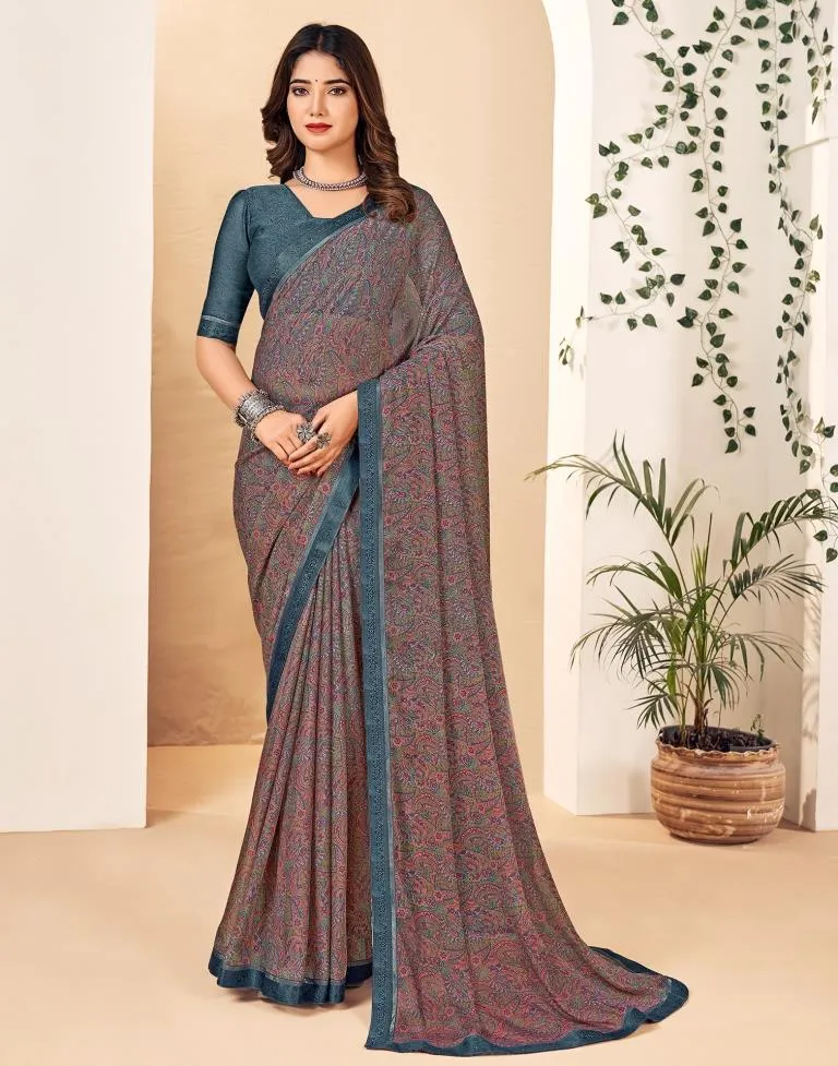 Dark Grey Georgette Printed Sarees