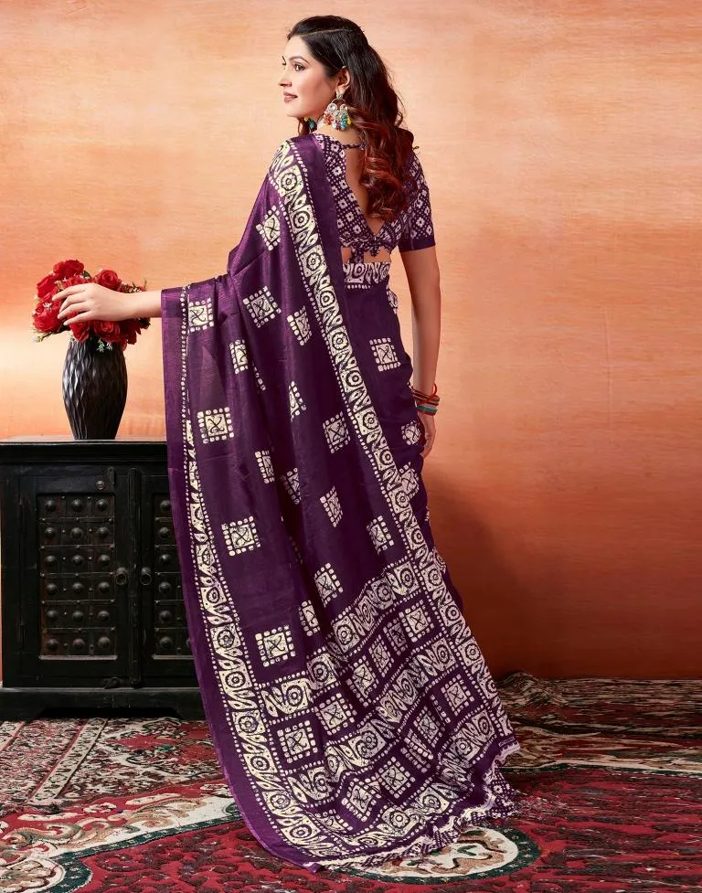 Dark Purple Silk Printed Sarees