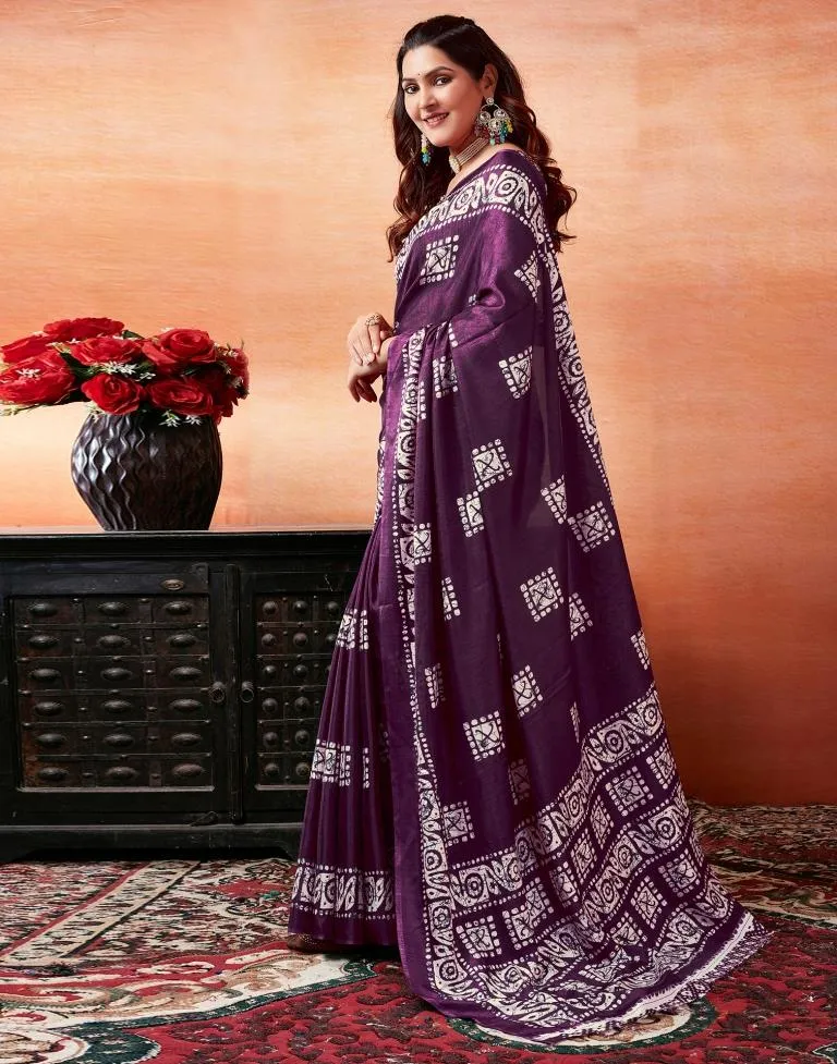 Dark Purple Silk Printed Sarees