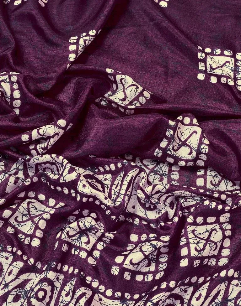 Dark Purple Silk Printed Sarees