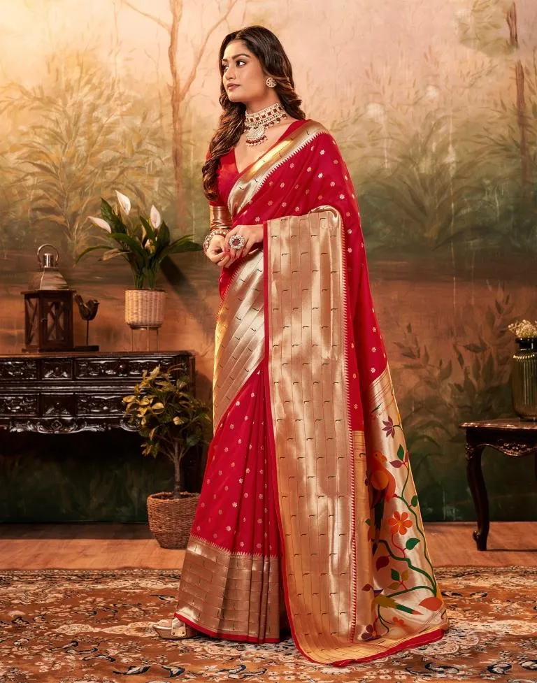 Dark Red Silk Woven Sarees