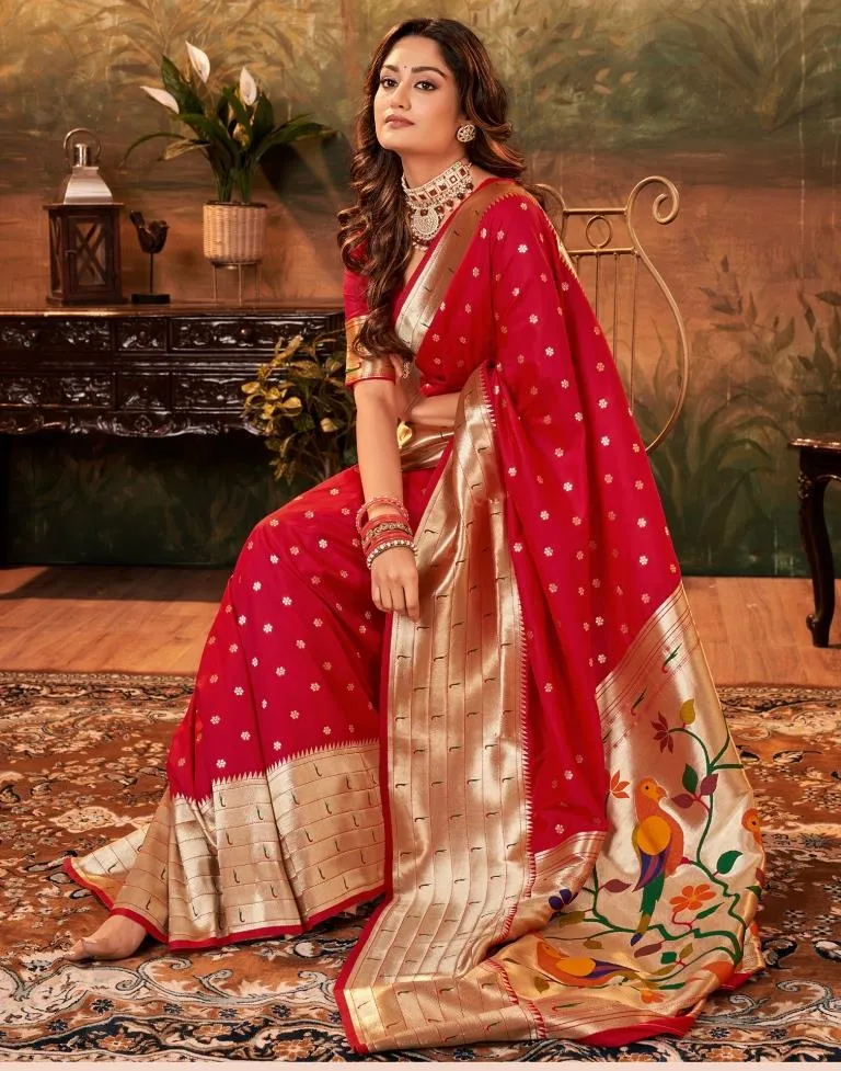 Dark Red Silk Woven Sarees