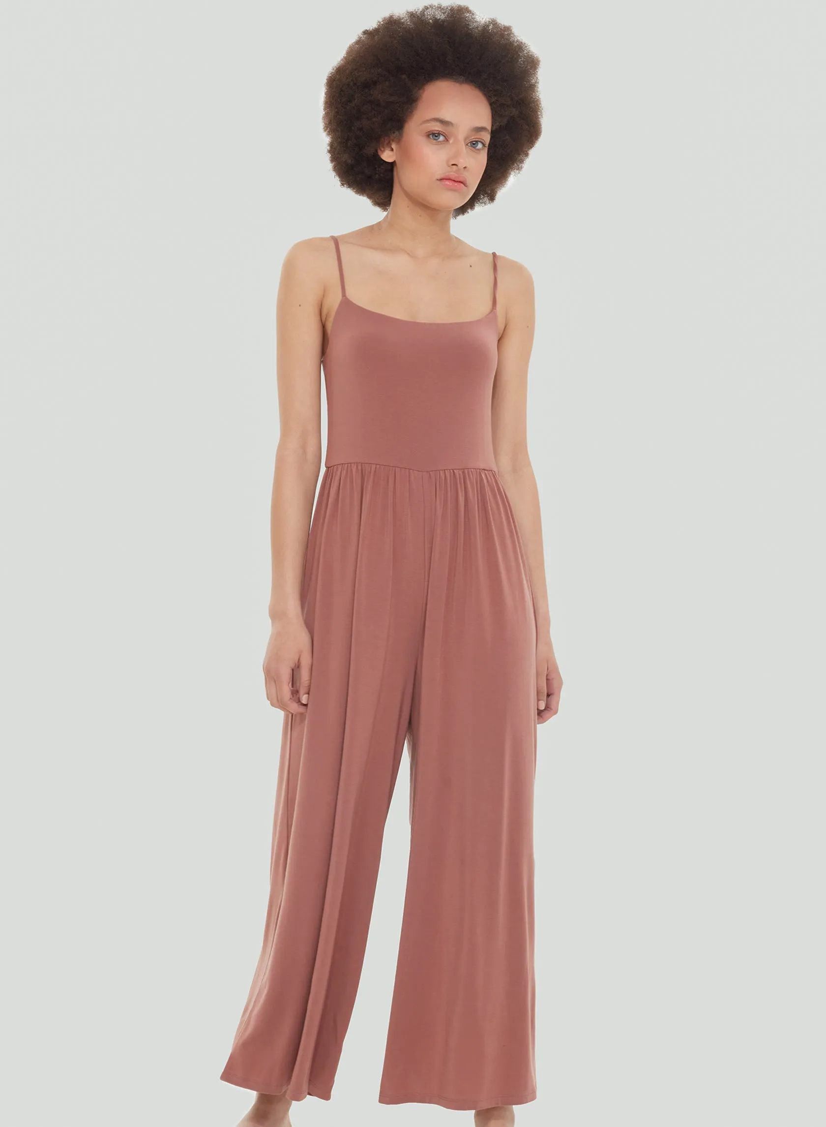 Dex Strappy Knit Jumpsuit In Clay