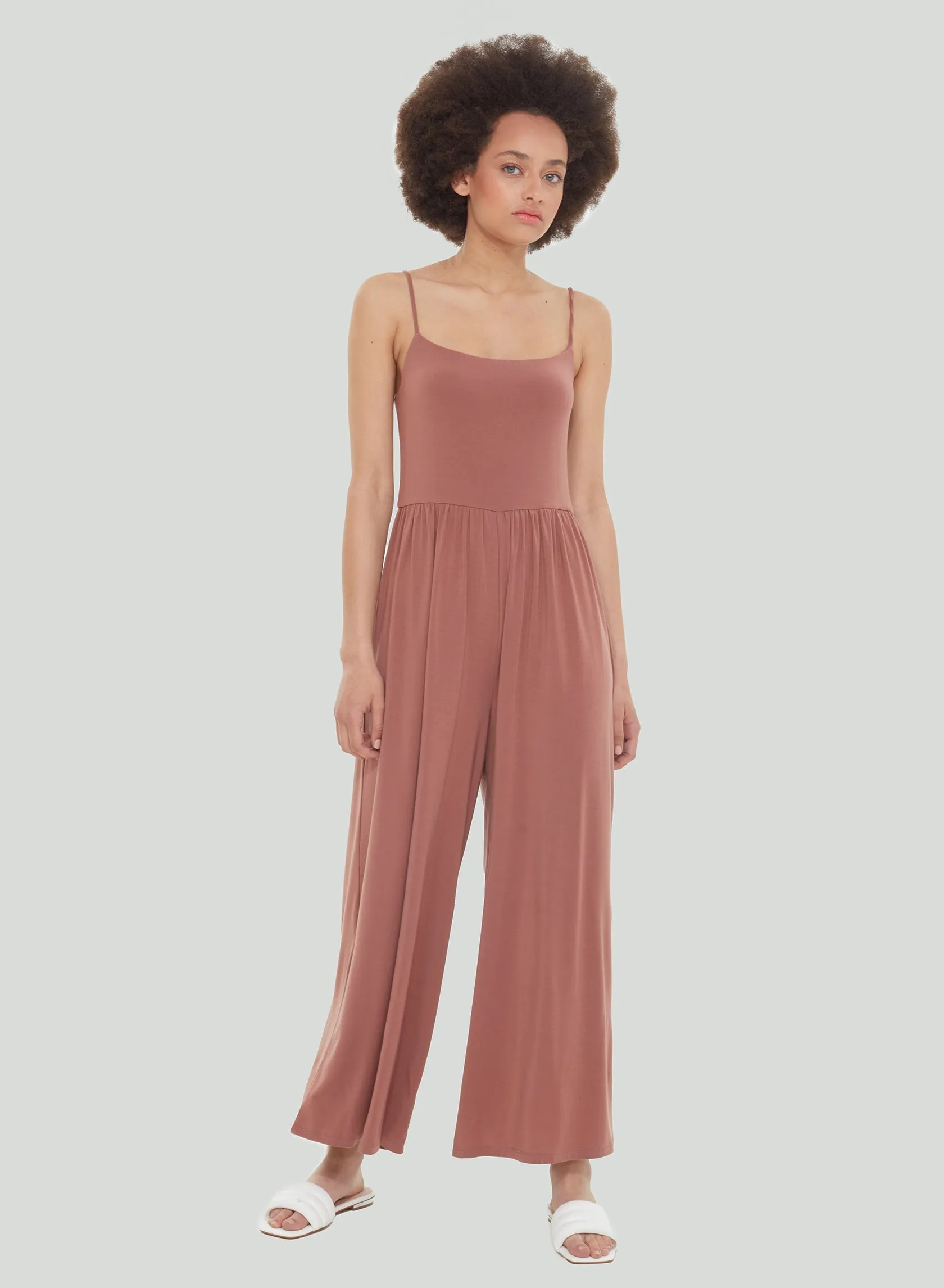 Dex Strappy Knit Jumpsuit In Clay