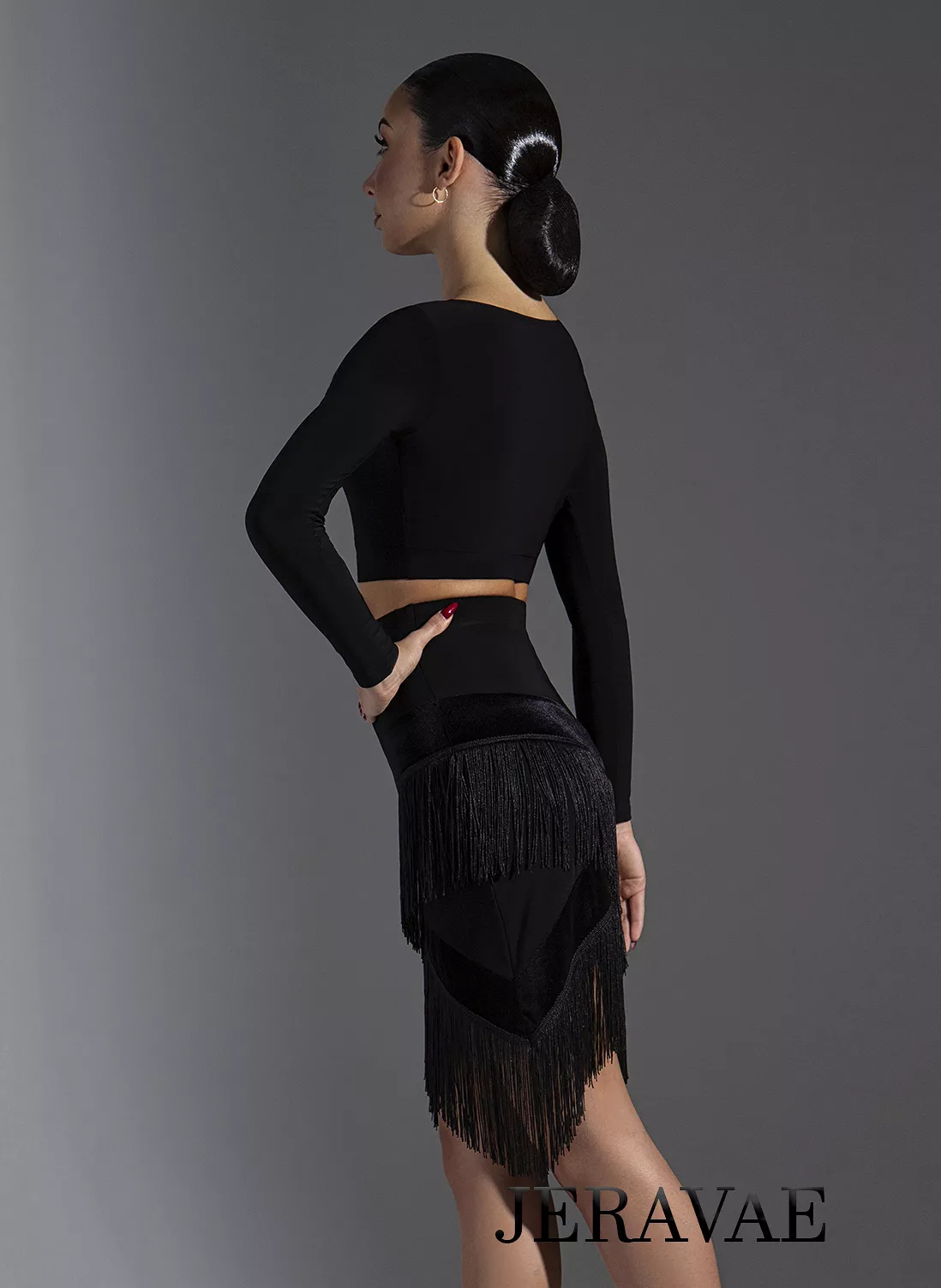 Diagonal Cut Fringe Practice Skirt with Velvet Accents and Cross Pattern Cut with Trunks PRA 632