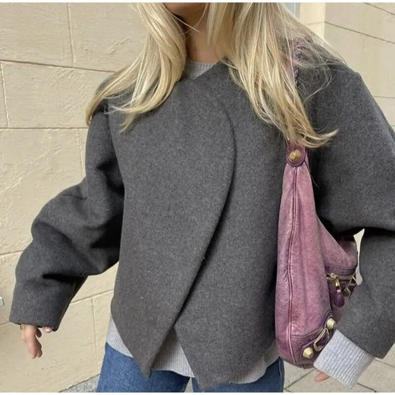 Easy Short Casual Warm Wool Cropped Coat Women Woolen Short Cardigan Jacket 2023