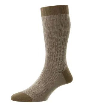 Fabian Light Khaki and Sand Herringbone Midcalf Sock