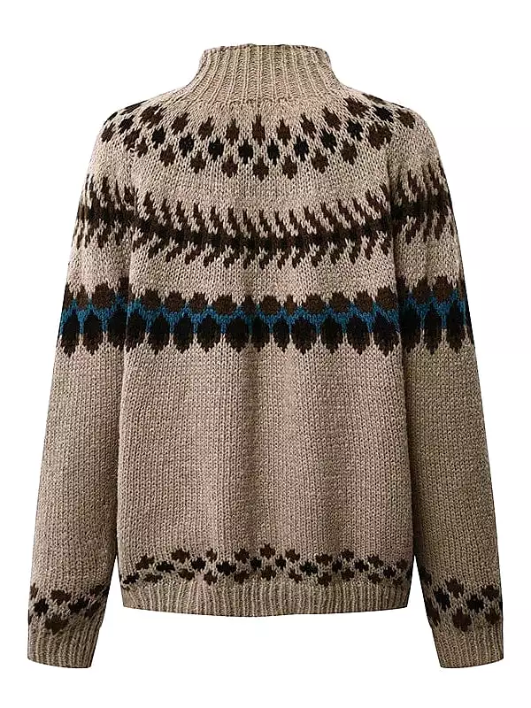 Fair Isle Turtleneck Sweater for Women, Light Brown