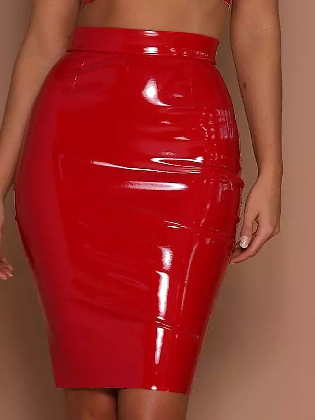 Faux Leather Bodycon Skirt in Black and Red for Women's Fall & Winter Fashion