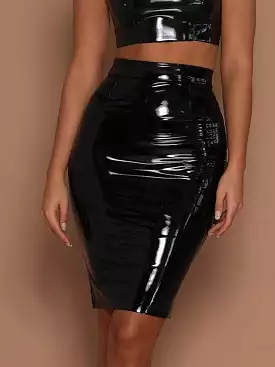 Faux Leather Bodycon Skirt in Black and Red for Women's Fall & Winter Fashion