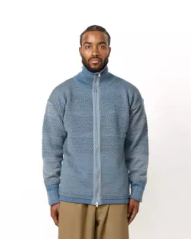 Fisherman Full Zip Sweater in Smoke Blue