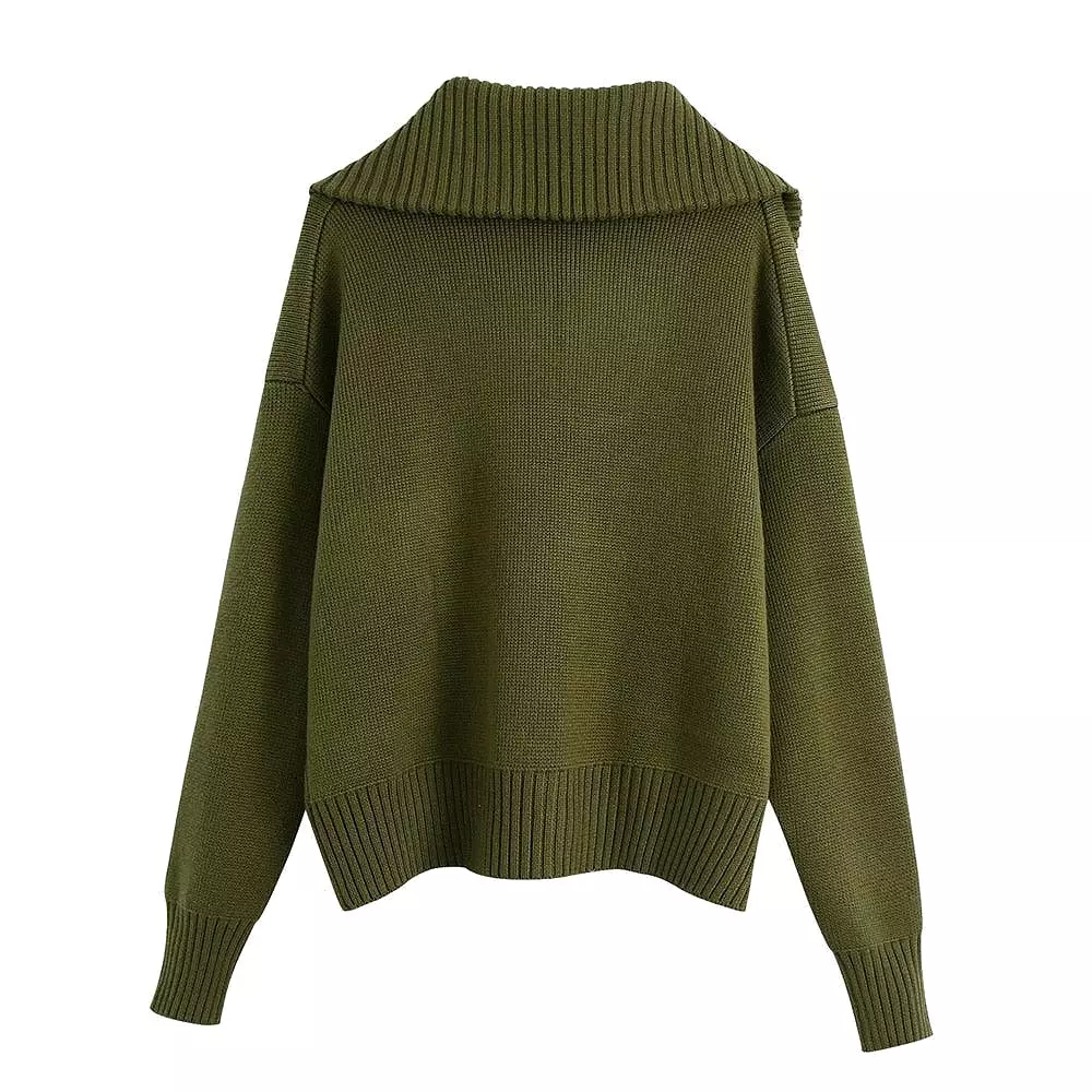 Flap Pockets Turtleneck Sweaters For Women