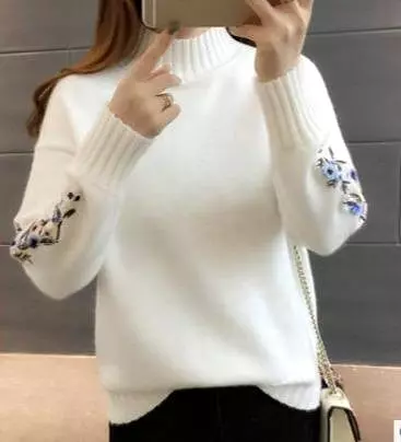 Floral Sleeves Turtleneck Women Sweater