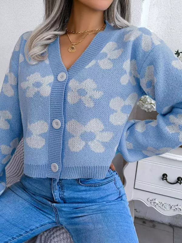 Flower Lantern Sleeve Cardigan Sweater