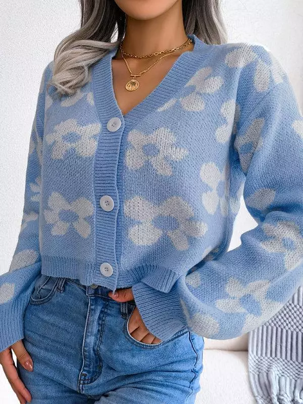 Flower Lantern Sleeve Cardigan Sweater