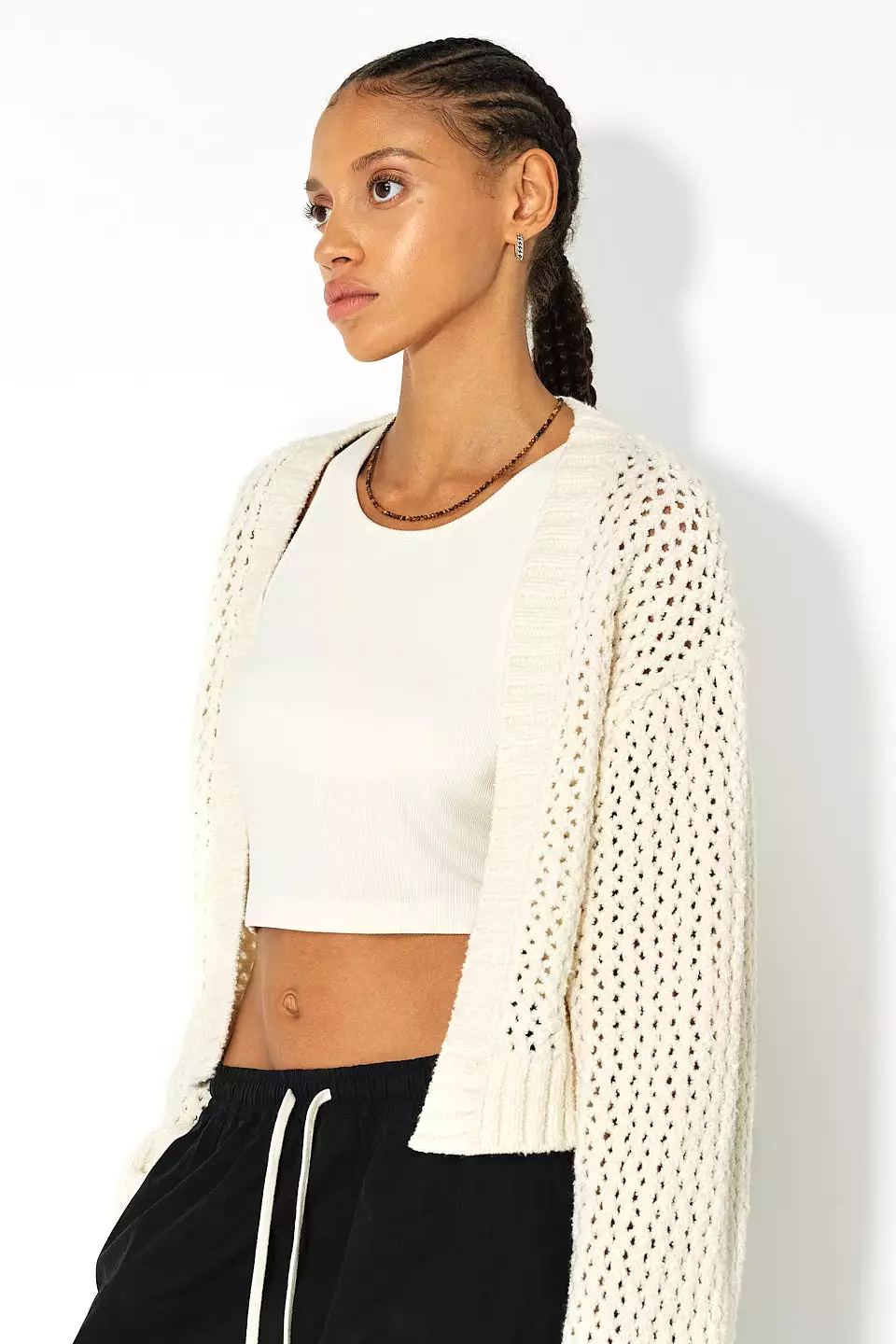 Foam Boucle Cropped Cardigan / Natural