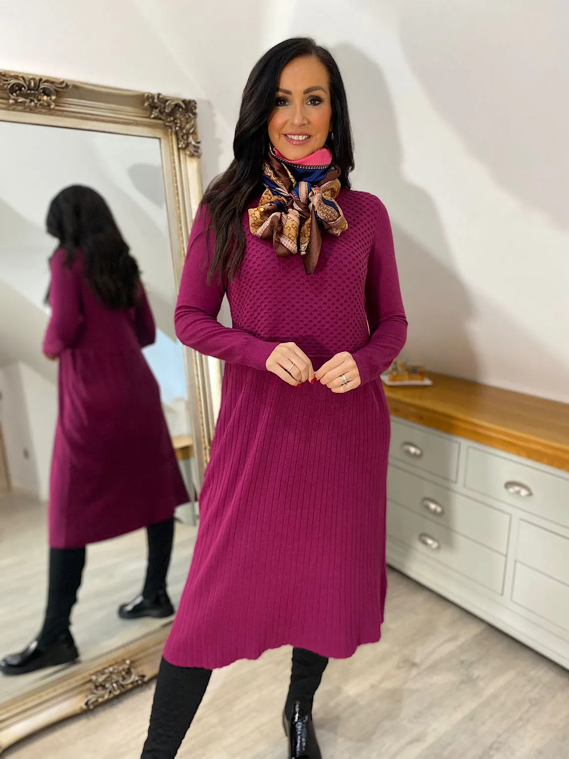 Grape Multi Texture Knit Dress Chelsea