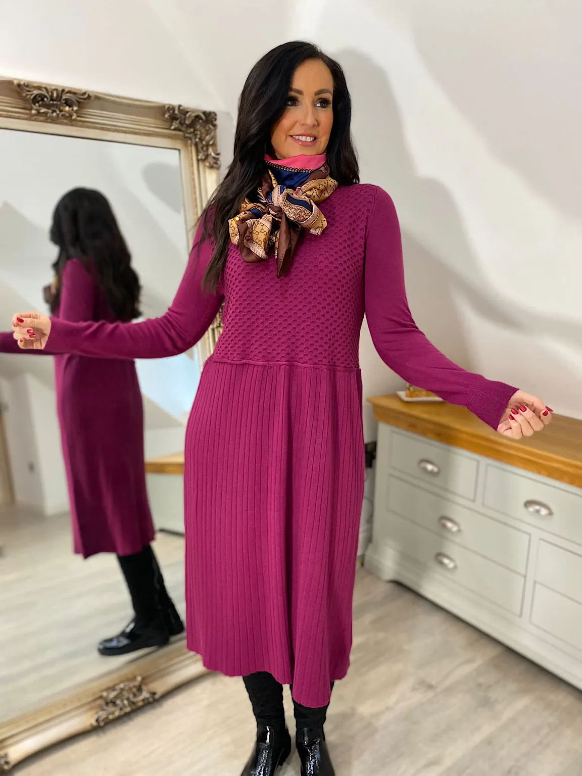 Grape Multi Texture Knit Dress Chelsea