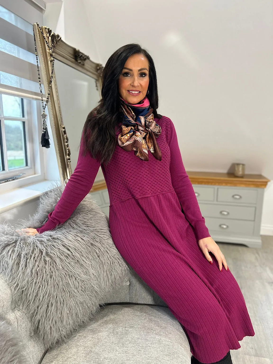 Grape Multi Texture Knit Dress Chelsea