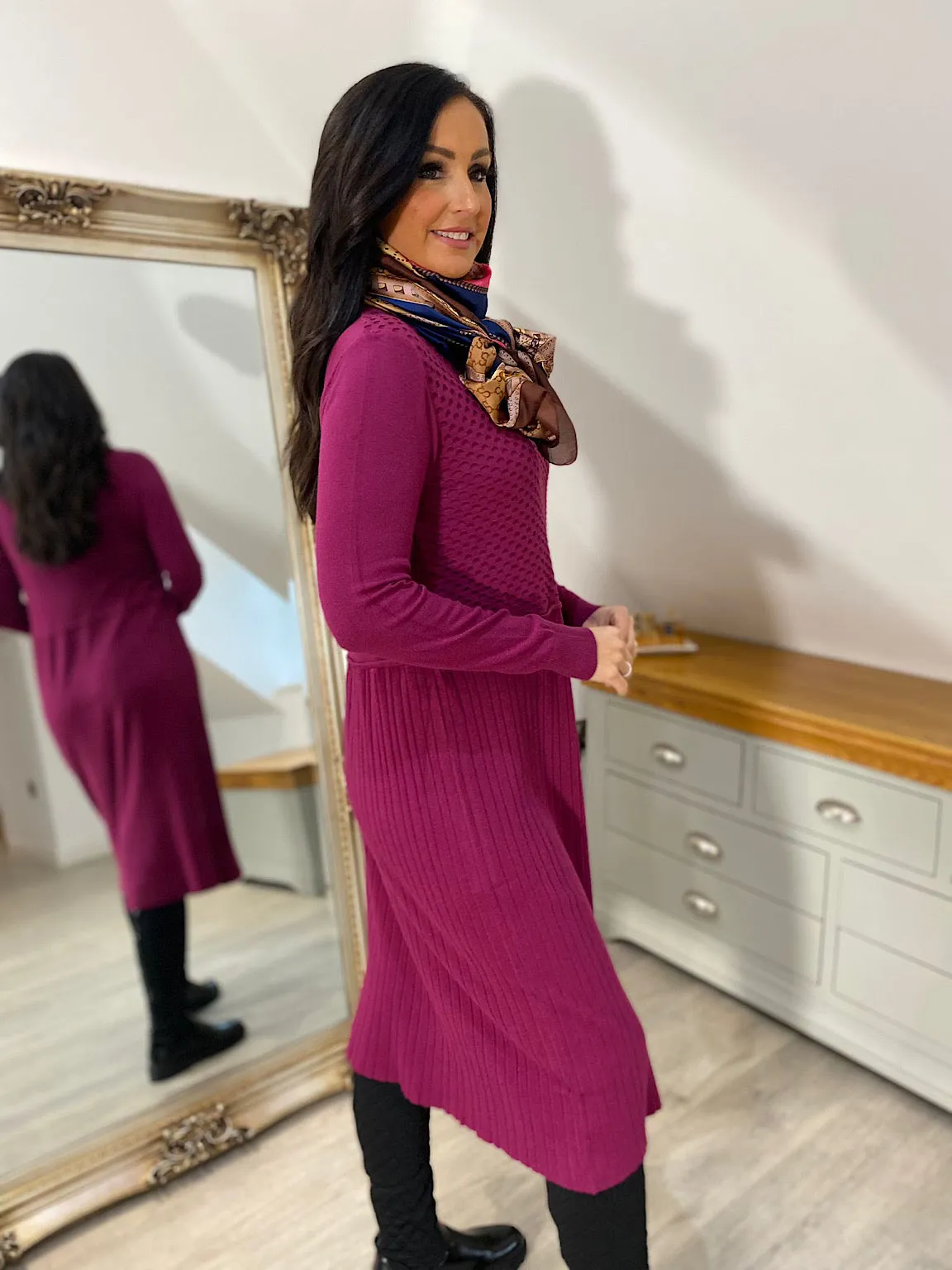 Grape Multi Texture Knit Dress Chelsea