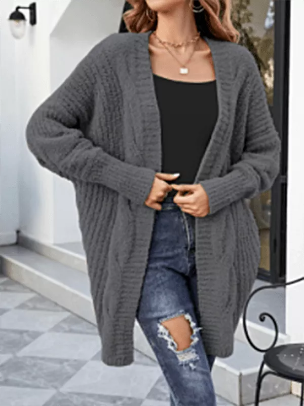 Grey V-Neck Drop-Shoulder Cardigan Sweater