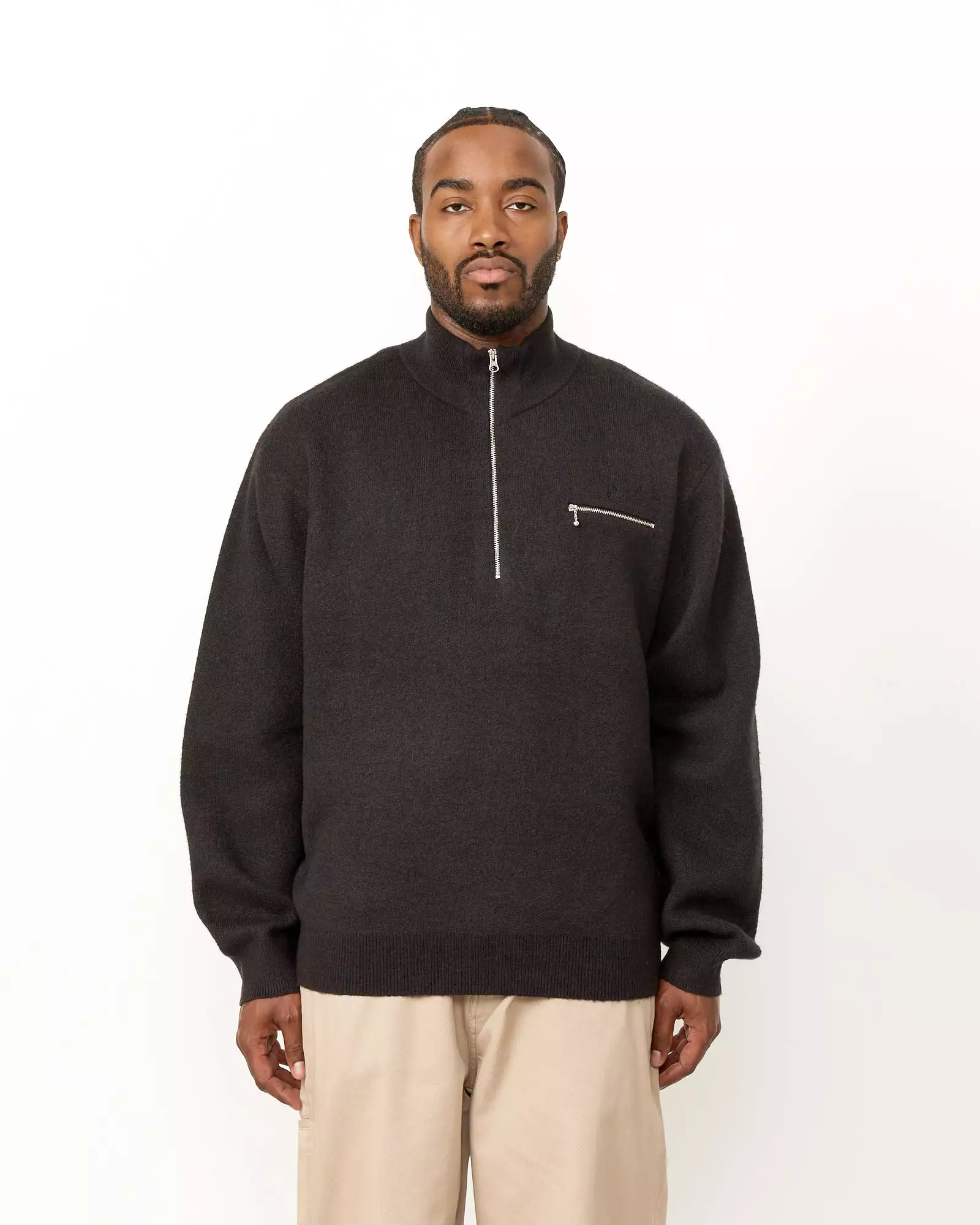 Half Zip Mock Neck Sweater in Black