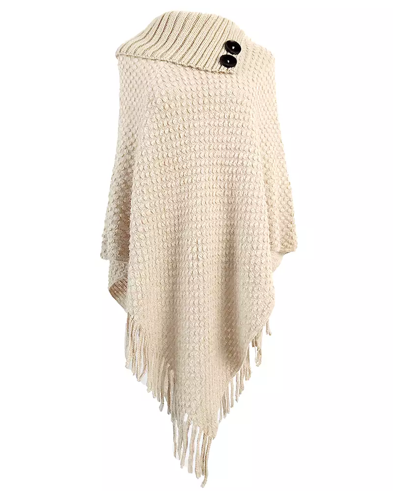 Haute Edition Women's Foldover Button Neck Sweater Knit Poncho. One size fits all (S-XL).