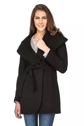 Haute Edition Women's Wool Blend Shawl Collar Wrap Coat