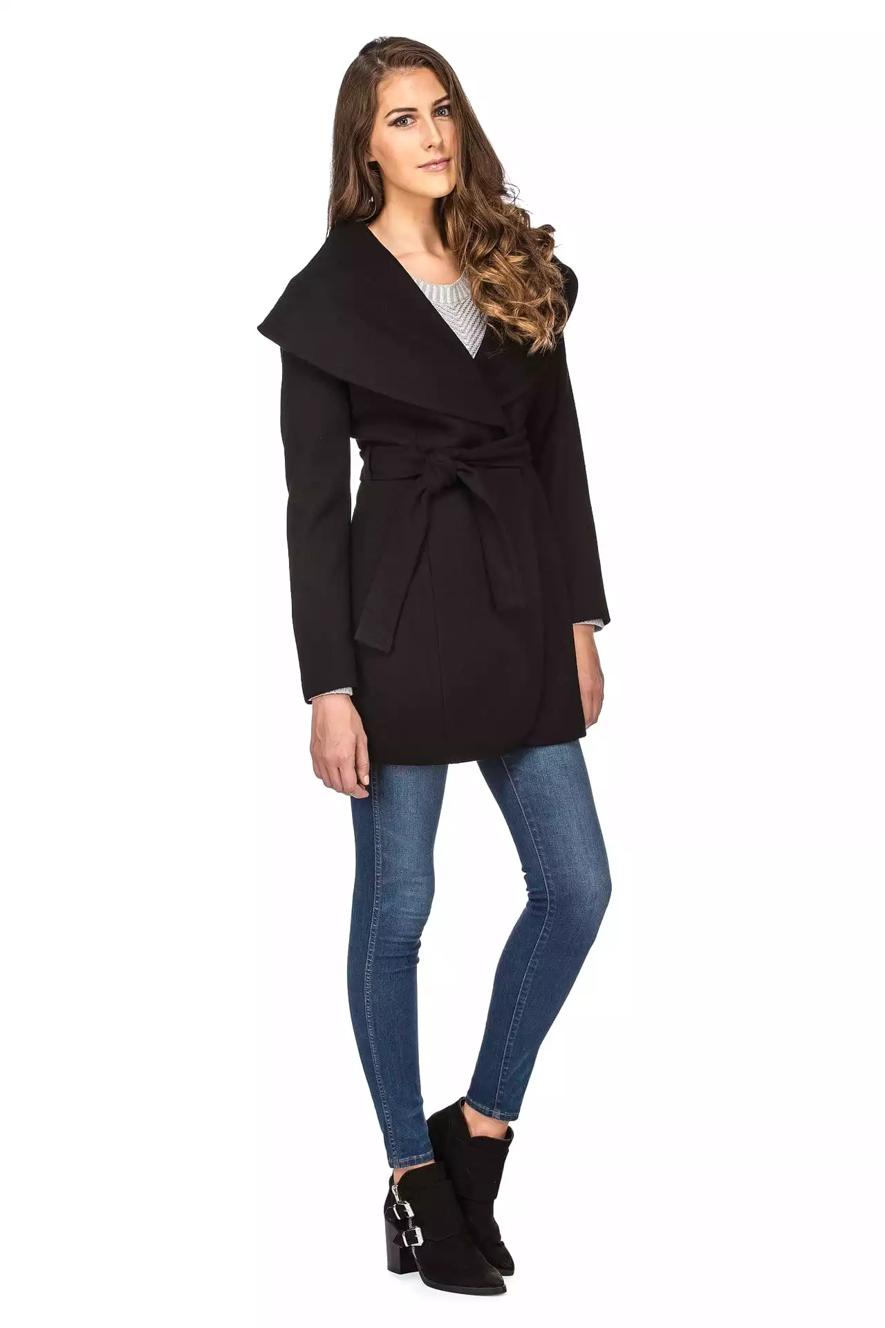 Haute Edition Women's Wool Blend Shawl Collar Wrap Coat