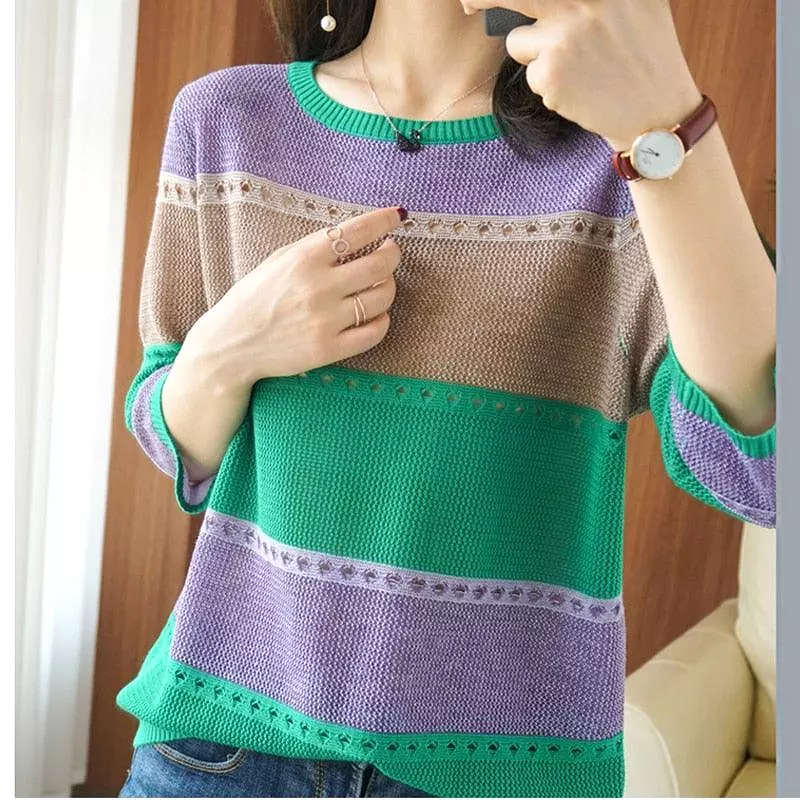 Holed Round Neck Knitted Sweater