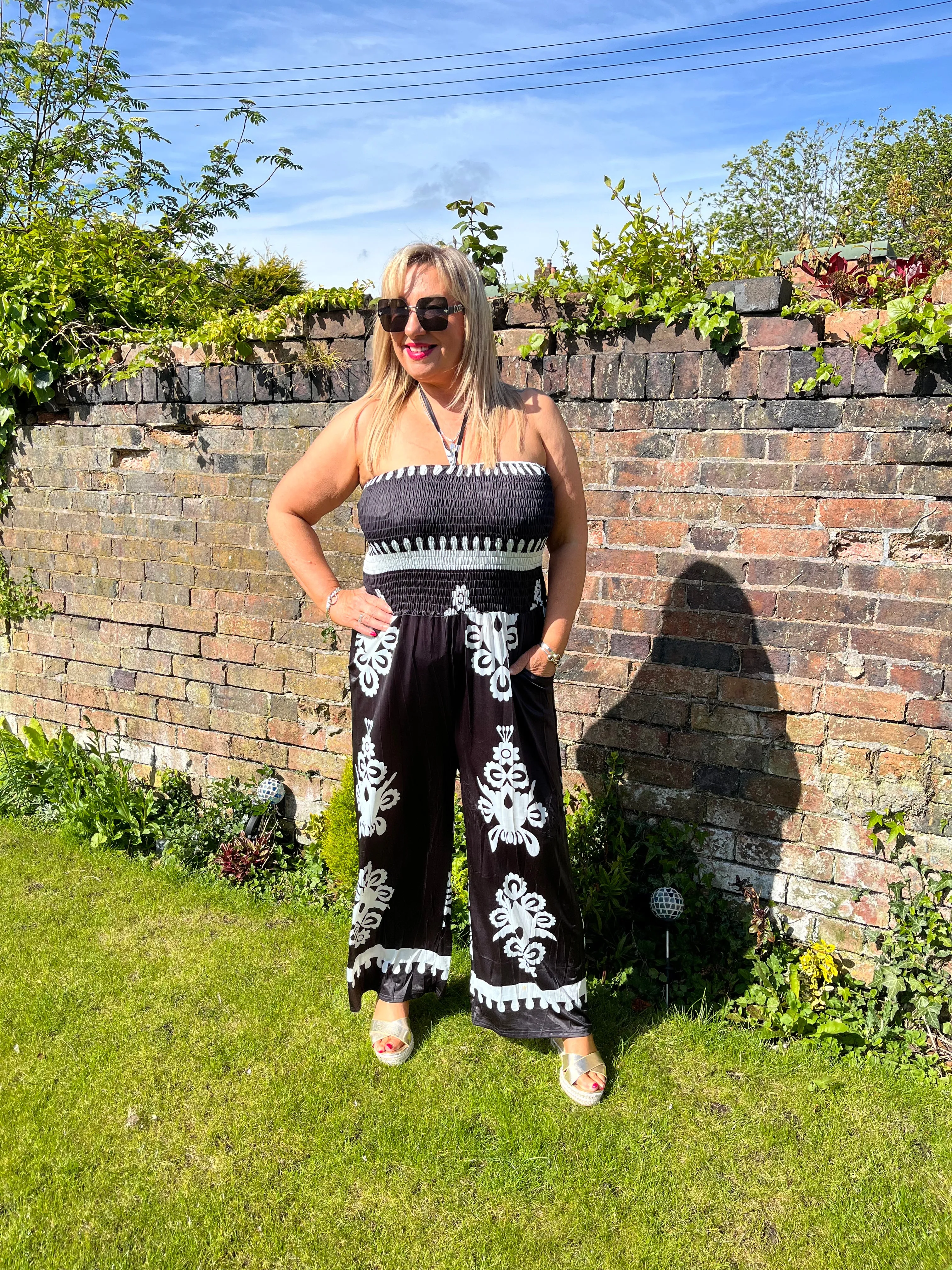 HOLLIE Halter Neck Damascus Print Jumpsuit