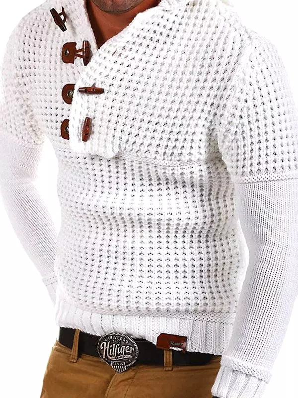 Horn Button Hooded Men Pullover Sweater