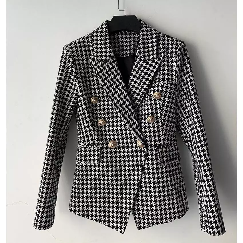 Houndstooth Blazer Women - Casual - Plaid