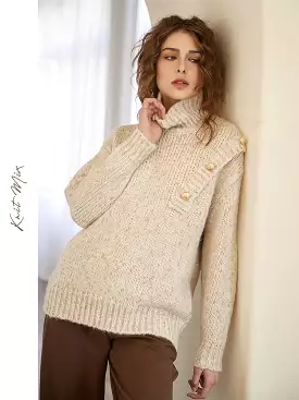 Knit Mix high collar loose lazy French sweater women's 2022 spring new pullover design sweater