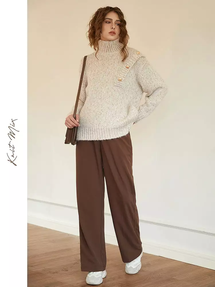 Knit Mix high collar loose lazy French sweater women's 2022 spring new pullover design sweater