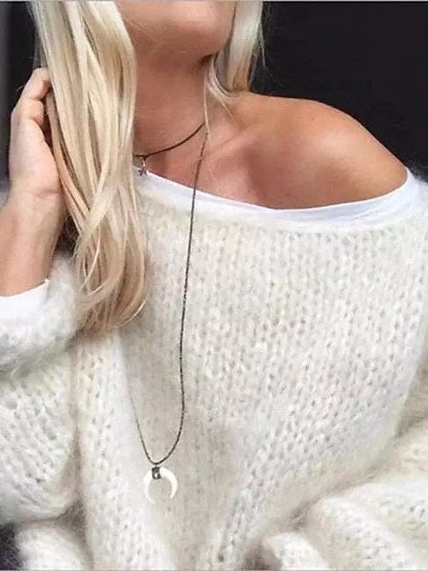 Lantern Sleeve Cable Knit Sweater for Women with Crew Neck