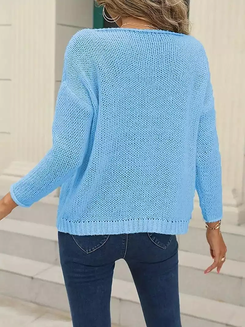 Lantern Sleeve Cable Knit Sweater for Women with Crew Neck