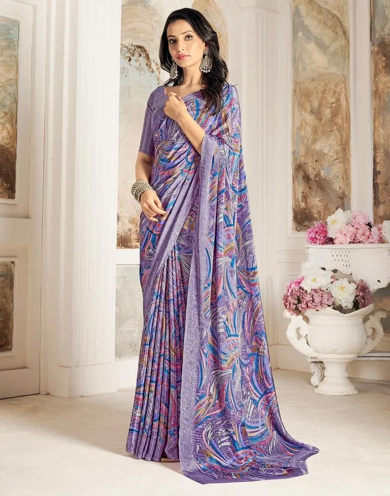 Lavender Silk Printed Sarees