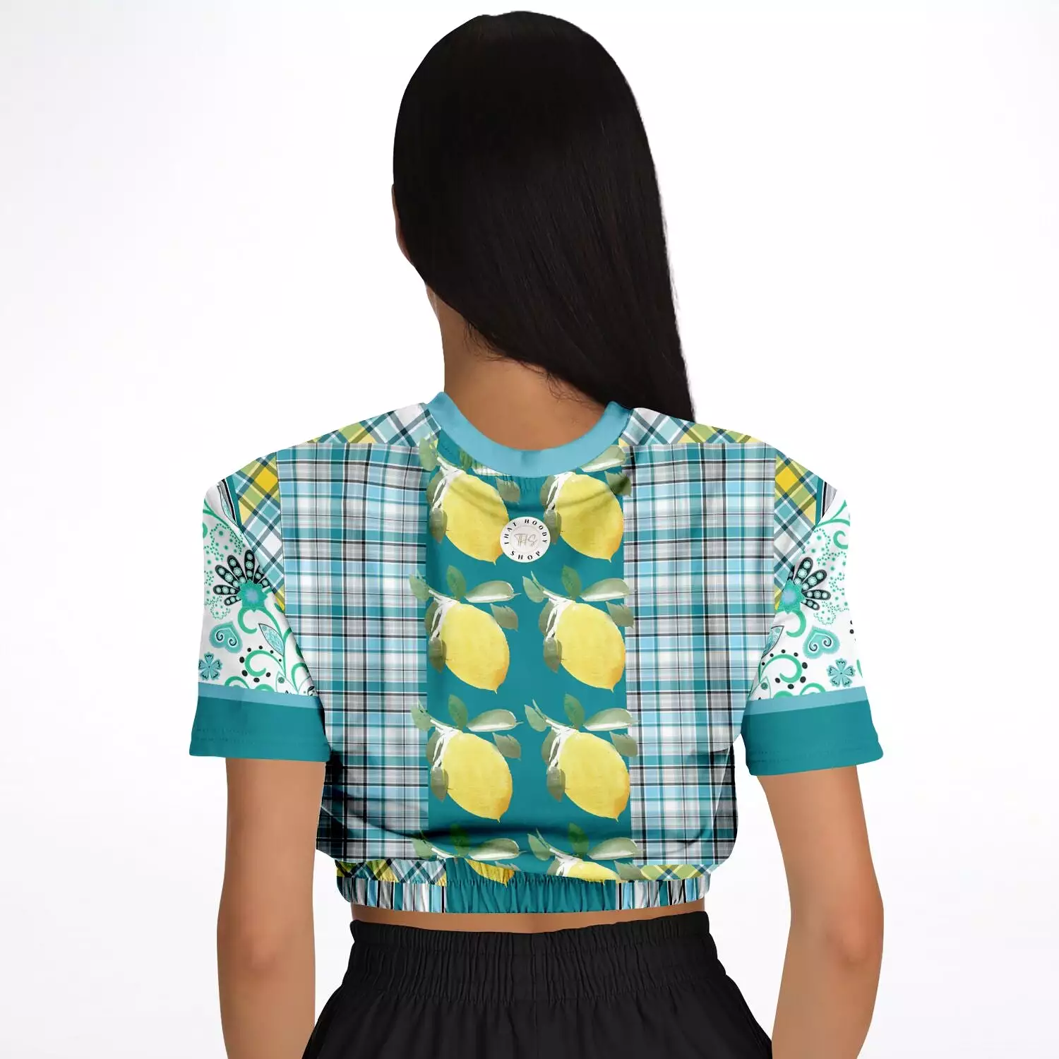 Lemon Zest Floral Short Sleeve Cropped Eco-Poly Sweater