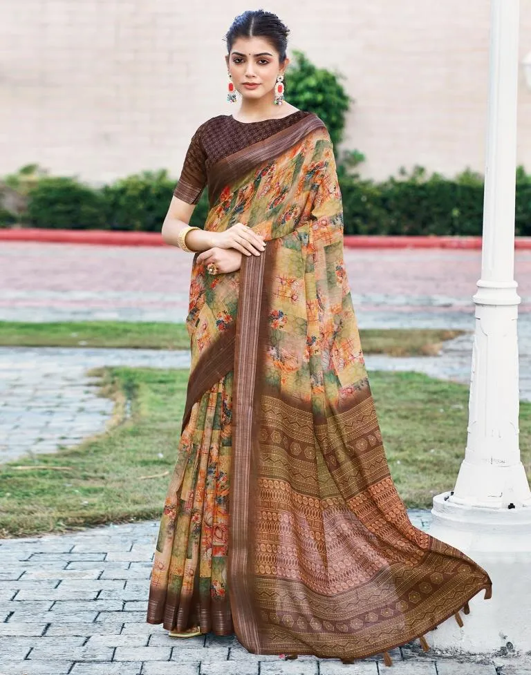 Light Green Linen Printed Sarees