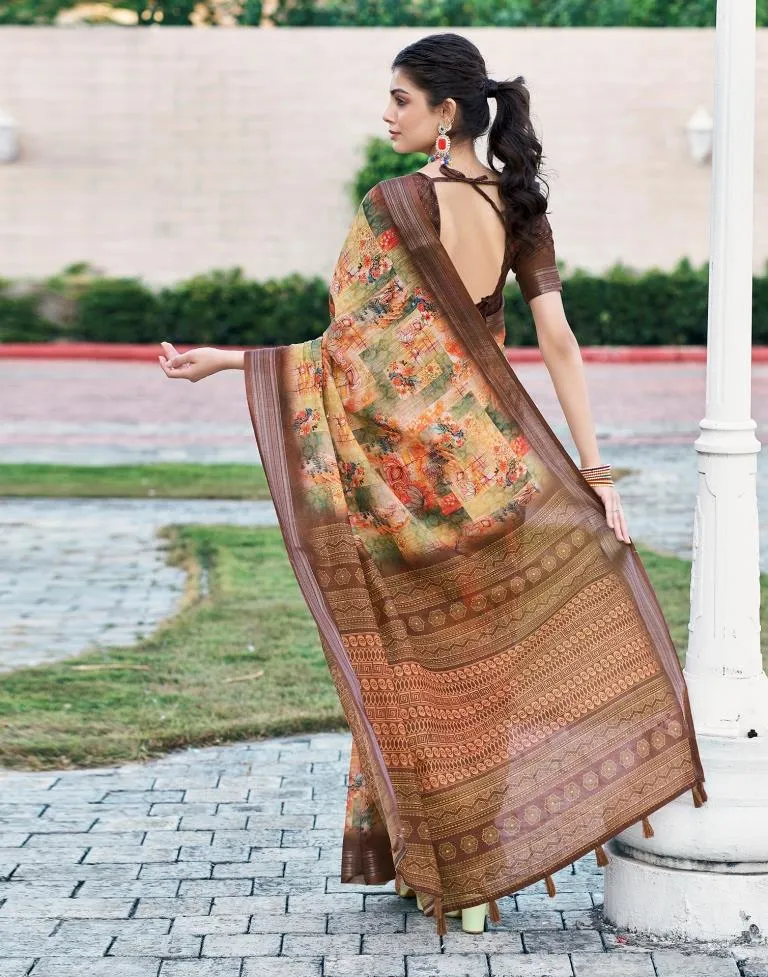 Light Green Linen Printed Sarees