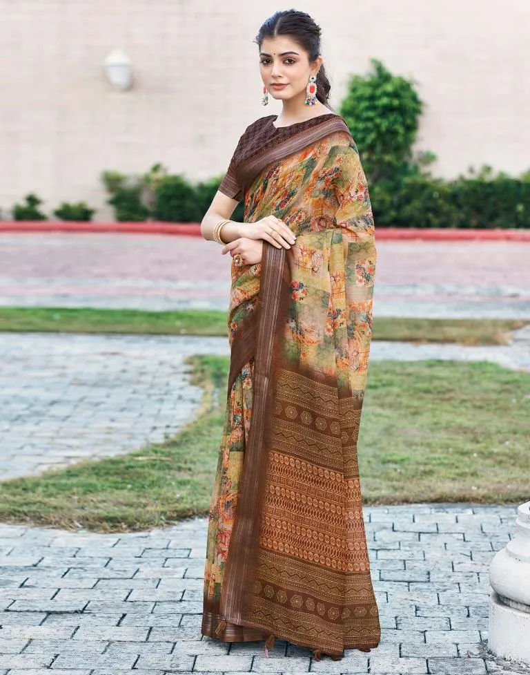 Light Green Linen Printed Sarees