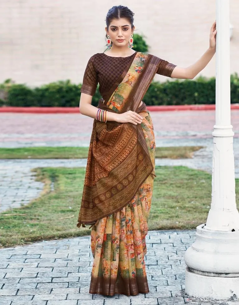 Light Green Linen Printed Sarees