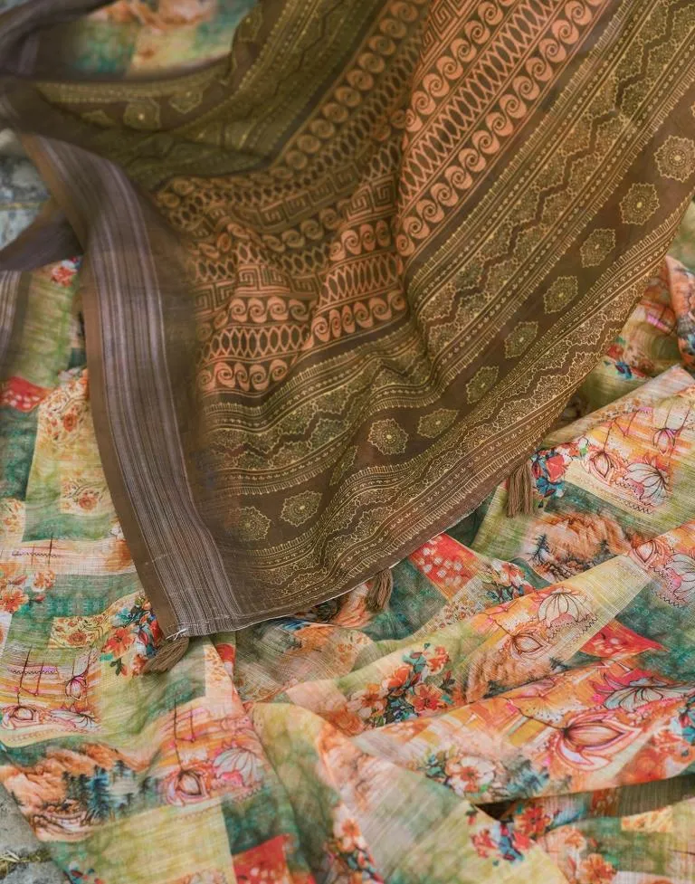 Light Green Linen Printed Sarees