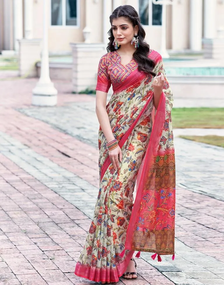 Light Green(Mint Green) Linen Printed Sarees